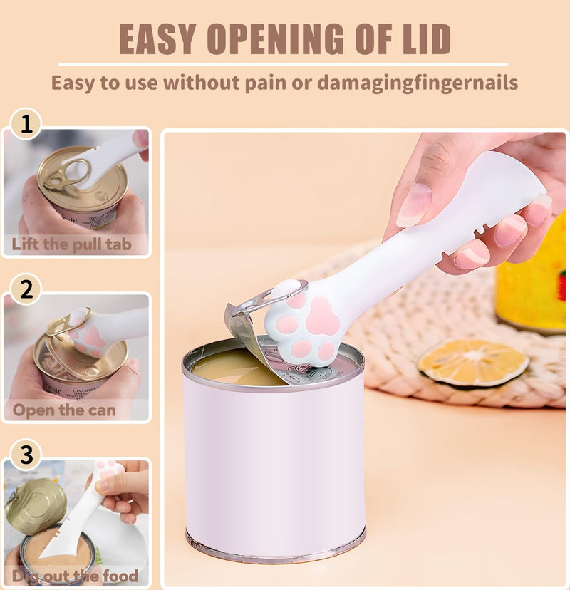 2-Piece Cat Food Spoon & Cat Food Spatula–Silicone Cat Dog Can Opener,Effortlessly Opens Cans,Precise Stirring & Feeding,Easy to Clean,Ideal for Dog & Cat Feeding Cans,White - BeesActive Australia