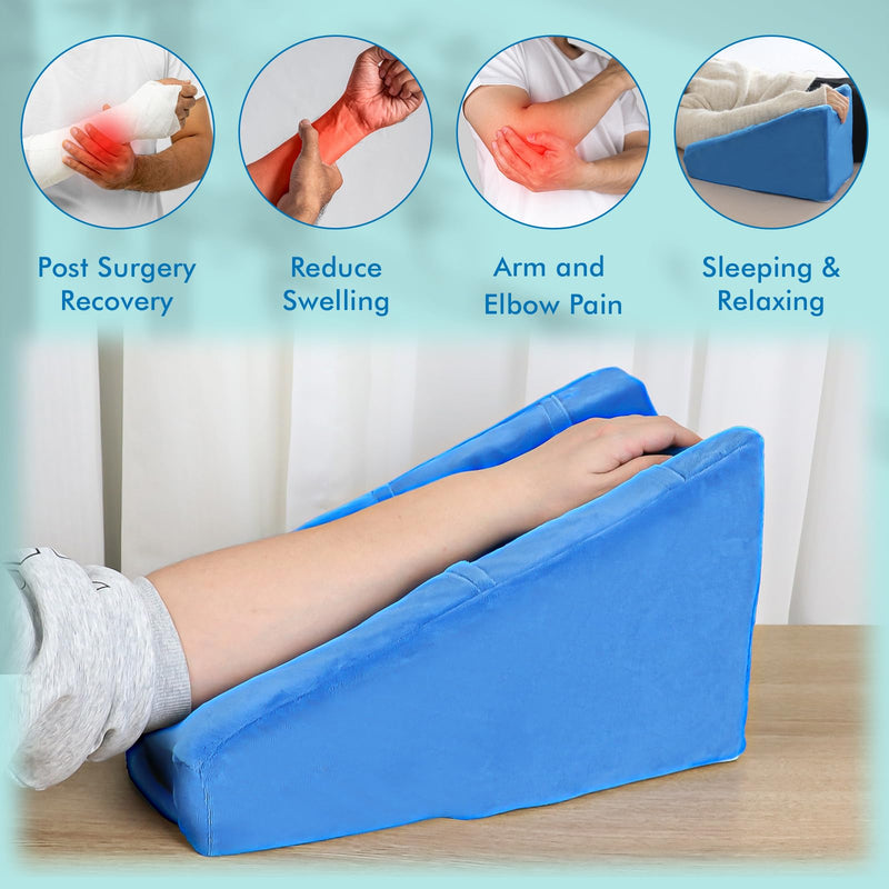 Arm Elevation Pillow with 2 Pockets, Arm Wedge Elevation Pillow Excellent, Ergonomic Elbow Support Pillow for Sleeping Arm Pads Elbow Pillow with Removable Pillow Case-Blue - BeesActive Australia