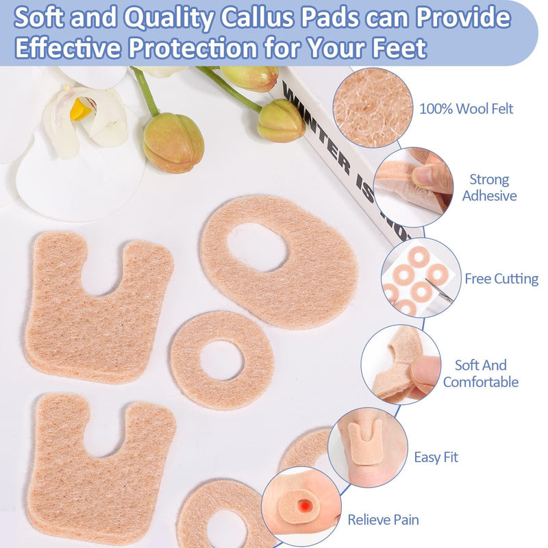 Shynek 72 Pcs Callus Pads, 3 Model Felt Callus Cushions for Bottom of Foot Self Adhesive Foot Corn Pads for Men and Women Reduce Foot and Toes Pain Relief, U Shaped, Oval Shape & Round Shape, Beige 72-beige - BeesActive Australia