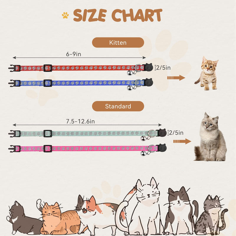 16 PCS Breakaway Cat Collars with Bells Reflective Cat Collar Safety Nylon Kitten Collars Cat Collars for Girl Boy Cats(7.5"-12.6") Standard(7.5" - 12.6") - BeesActive Australia
