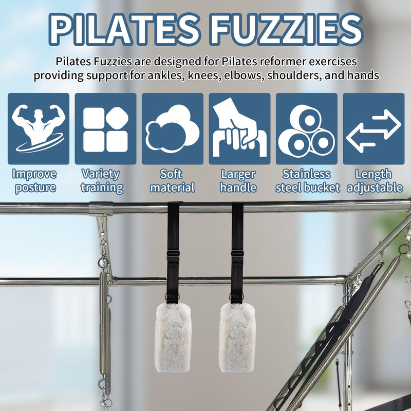2Pcs Pilates Straps for Reformer,Pilates Reformer Accessories,Adjustable Pilates Fuzzies Straps Plush Cuffs for Pilates Cadillac Reformer,Yoga Pilates Equipment for Home Gym Workou