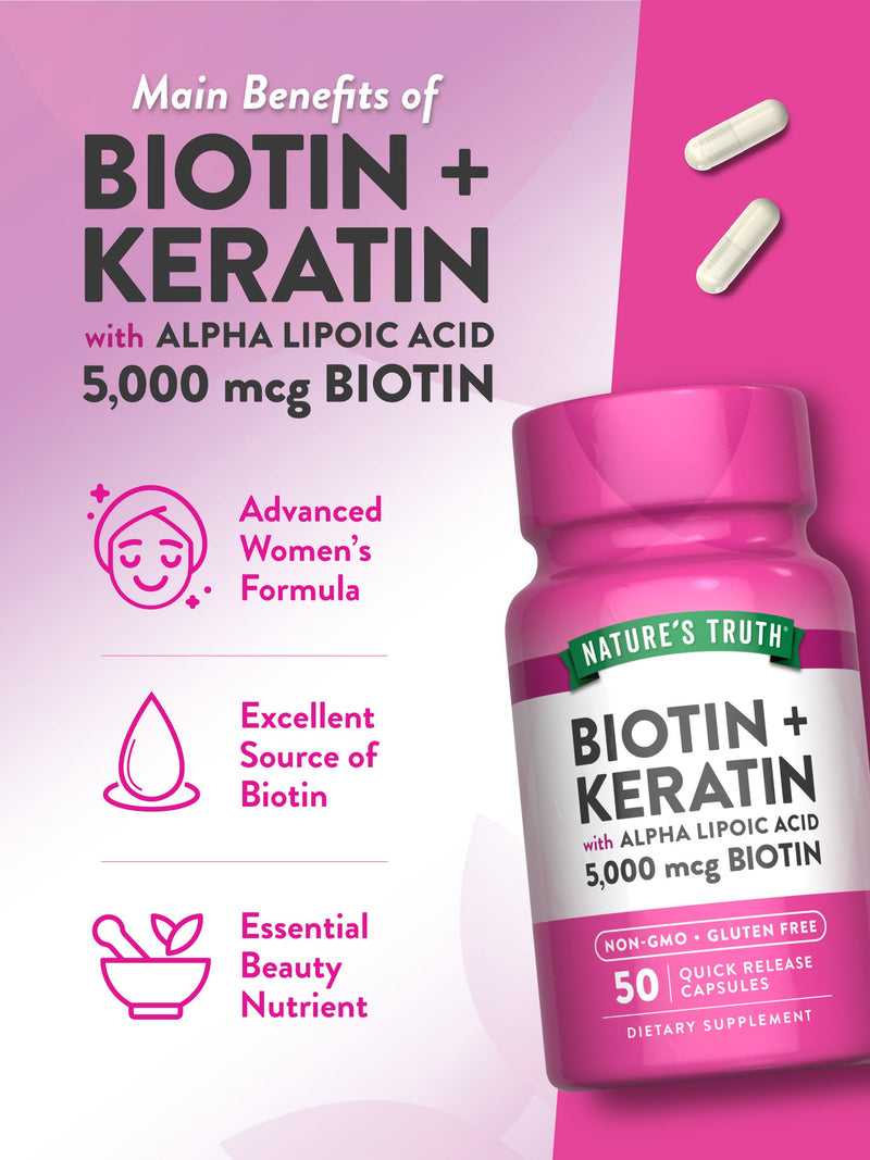 Nature's Truth Beauty Complex | 5000 mcg of Biotin | 50 Capsules | With Keratin and Alpha Lipoic Acid | Non-GMO & Gluten Free Supplement