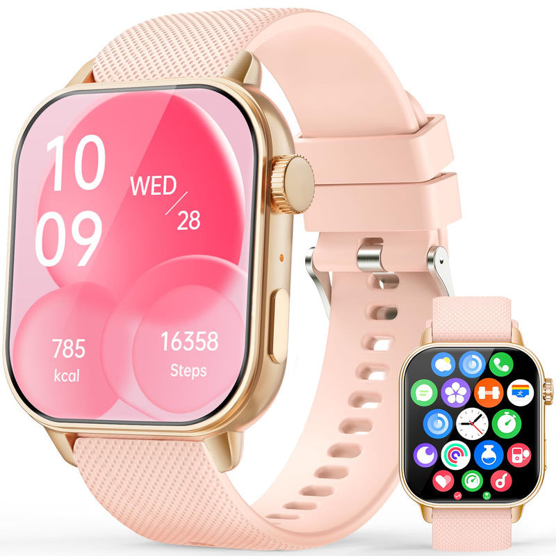 MFVLP Smart Watch for Men Women, 1.85'' AMOLED HD Fitness Watch with 120+ Sports Modes, Bluetooth Call/Heart Rate/Sleep Monitor/Pedometer, Smartwatch for Android iOS, IP68 Waterproof, Gold Deep Pink Gold