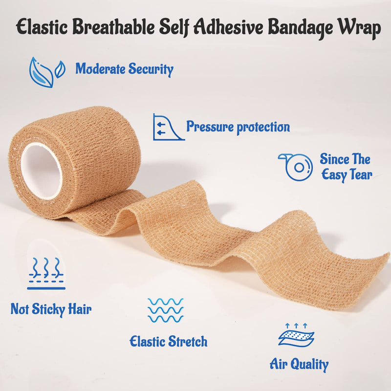 24 Pack Self Adherent Cohesive Bandage Wrap, 2” x 5 Yards Stretch Non Woven Self Adhesive Tape - Skin Colour Athletic Elastic Bandage for First Aid Medical, Sports, Ankle, Wrist Sprains Brown 2 Inch - BeesActive Australia