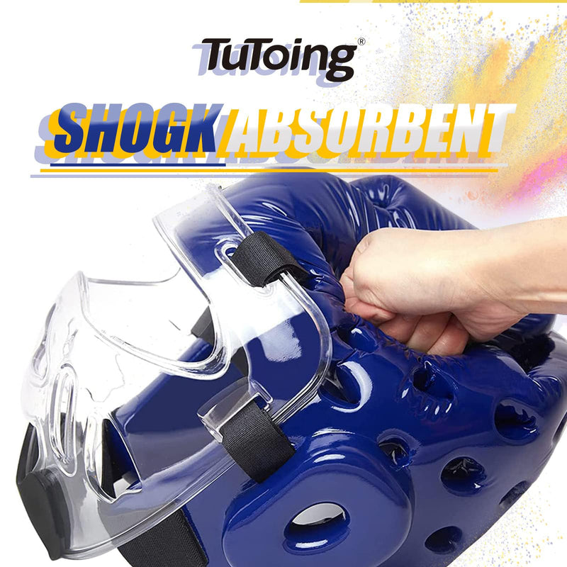 Kids Adults Karate Headgear with Face Shield, MMA Martial Arts Headgear Boxing Soft Helmet Taekwondo Sparring Head Gear blue X-Large
