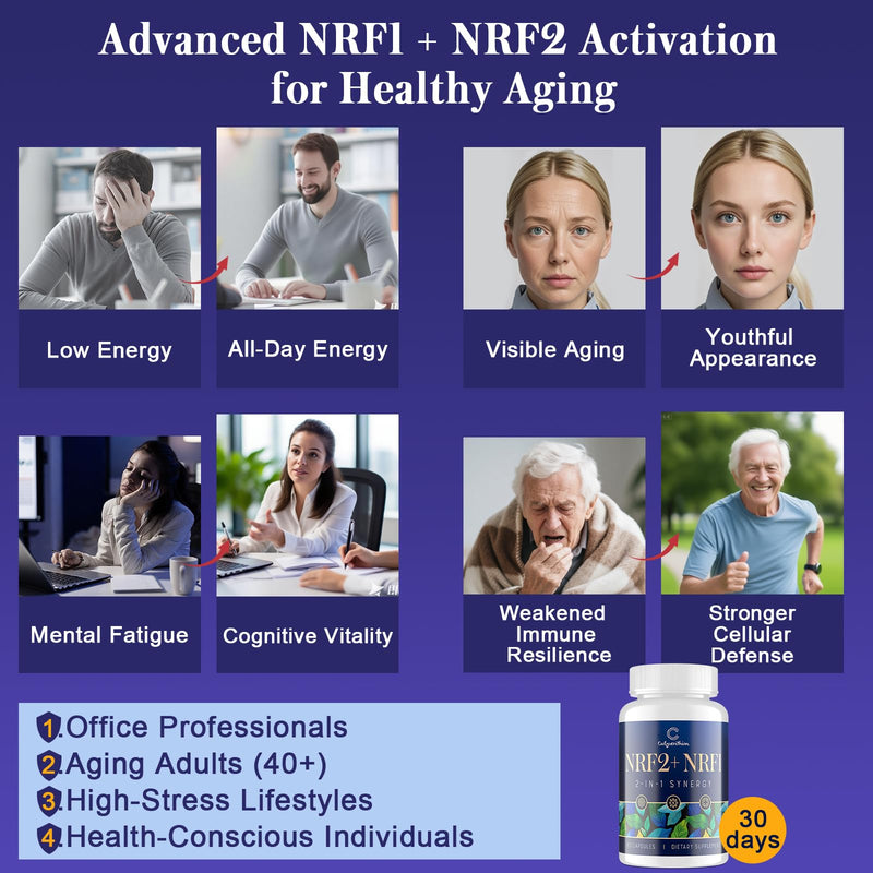 NRF1 & NRF2 Supplement 1500mg | Dual Pathway Antioxidant Formula with CoQ10, Curcumin, Trans-Resveratrol & Ashwagandha | Cellular Energy & Wellness Aging | 60 Capsules 60 Count (Pack of 1)
