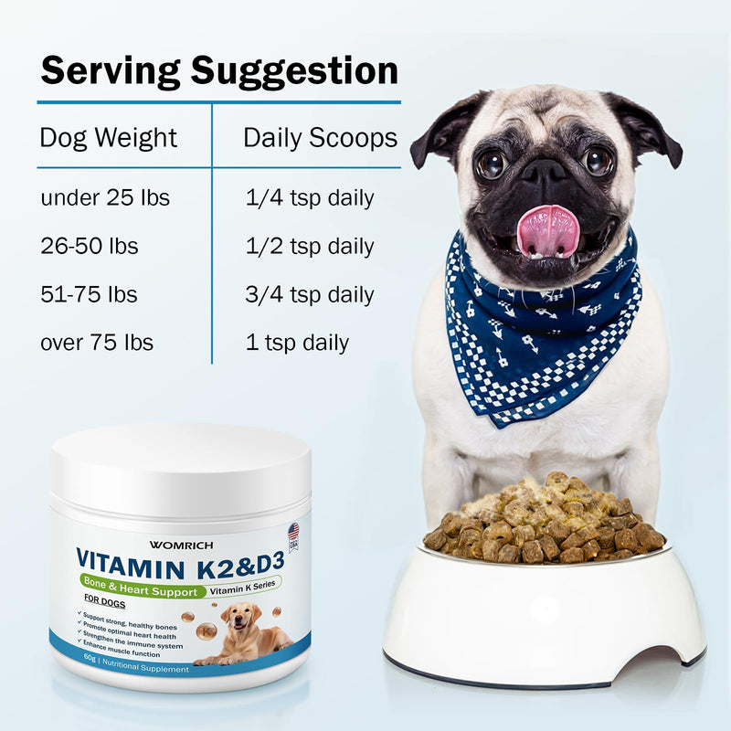 Vitamin K2 & D3 Supplement for Dogs – 60g | Vitamin Complex Supports Strong Bones, Cardiovascular Health, & Immune Function | Vitamins K for Dogs, Vitamins K1 & K2 (MK4 & MK7) + Vitamins D3