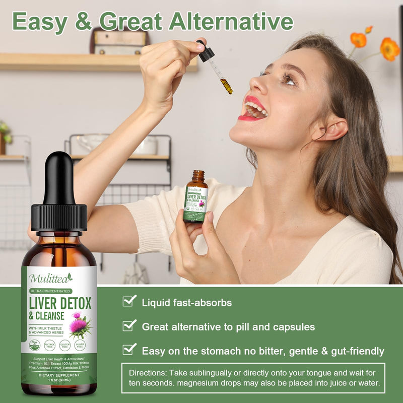 Liver Health Liquid Drops -Support Liver Cleanse Detox & Repair with Artichoke Milk Thistle Silymarin Extract, Dandelion,Turmeric, Berberine to Renew w/21 Potent Herb-Nutrients-60ml 1 Fl Oz (Pack of 2)