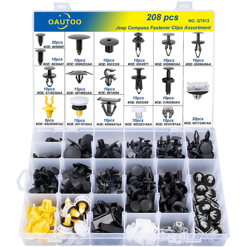 OAUTOO 210pcs for Jeep Compass 2007-On Auto Body Interior and Exterior Retainer Fastener Clip Assortment