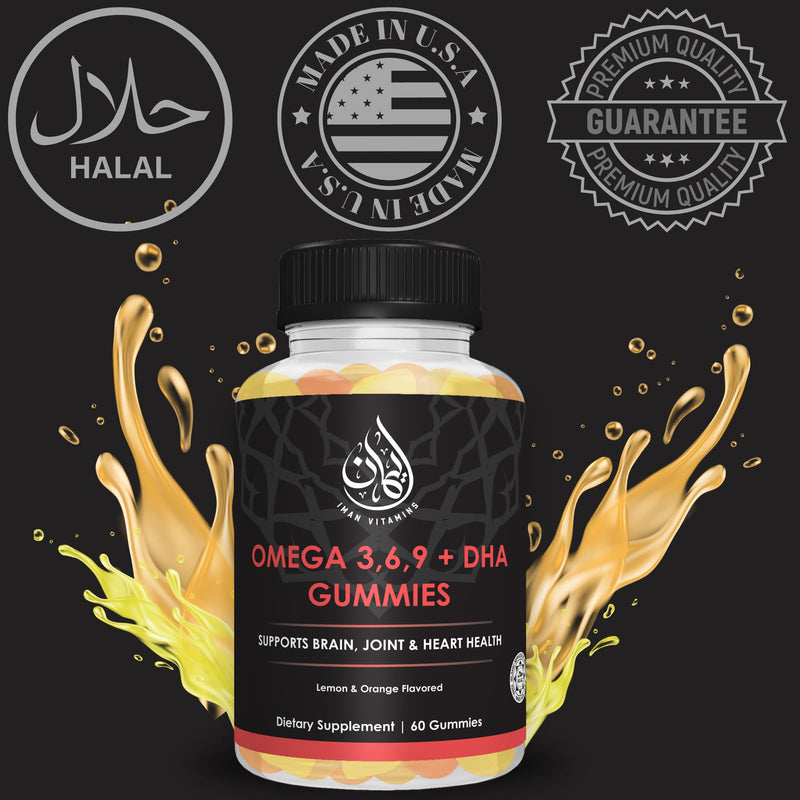 Halal Omega 3 Gummies with DHA, Plant Based, 60 Count | Vegetarian, Fish Oil alternative, Sourced with essential fatty acids & Vitamin C to support brain, eyes & heart health.
