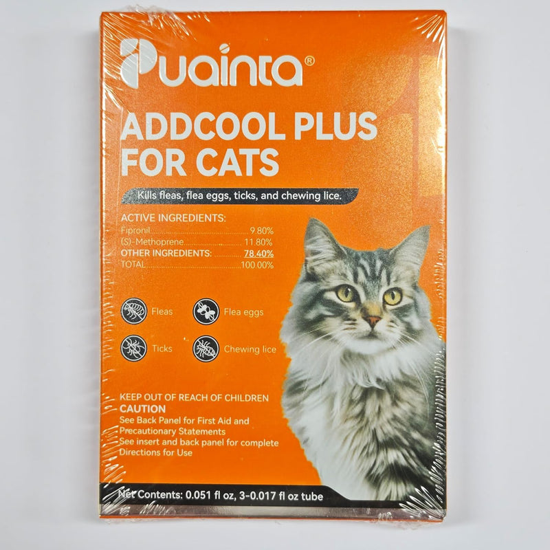PUAINTA Addcool Plus Flea and Tick Prevention for Cats & Kittens, Professional Topical Treatment, 3 Monthly Doses, Fast-Acting Waterproof Cat Flea Drops 3 Count Cats over 1.5 lbs