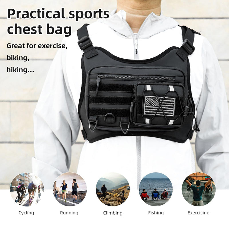 Outdoor Sports Chest Bag for Men, Water Resistant Lightweight Running Vest EDC Chest Pack for Workouts Hiking Cycling Black