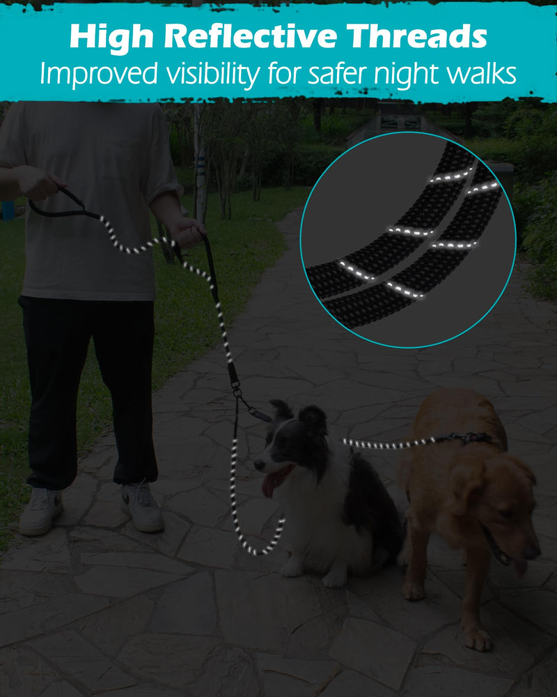 PetBonus Rope Double Dog Leash, No Tangle Dual Dog Leash, Reflective Walking Training Lead with Two Comfortable Padded Handles, 2 Dog Leash Coupler for Medium Large Dogs (1/2” x 6.5FT, Black) 1/2" x 6.5 FT (50~180 lbs.) - BeesActive Australia