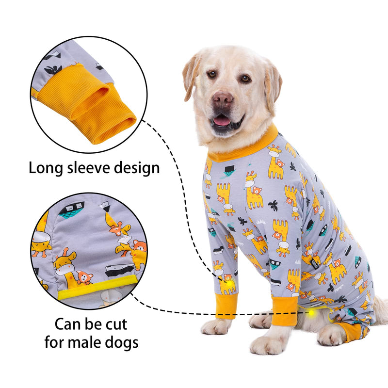 Axcimond Dog Bodysuit After Surgery Dog One-Piece Dog Bodysuit Castration Female/Male Surgery Body Dog Recovery Suit for Dogs After Surgery Long-Sleeved Wound Protection Suits Alternative to Neck Collars for Dogs 5XL Gray Giraffe - BeesActive Australia