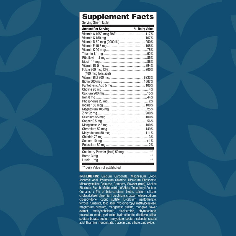Nature's Wonder Advanced Women's 50+ Multivitamin, Vitamin D3, 120 Tablets | Daily Essential B Vitamins & Multiminerals for Energy, Lutein, Cranberry, Biotin for Eye, Urinary & Skin Health, Gluten-Free