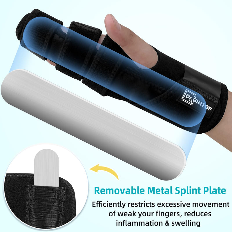 Trigger Finger Splint with Detachable Metal Splint Support for Middle/Index/Ring/Pinky Finger, Finger Brace with Hand Splint relief for Metacarpal Fractures, Arthritis, Contractures - Left Black-Left