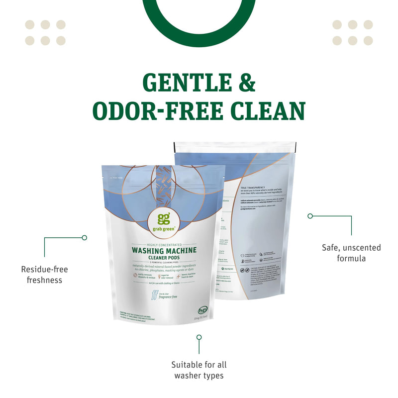 Grab Green Washing Machine and Dishwasher Cleaner Pods - Fragrance Free, 5 Cleaning Pods 5 Count (Pack of 1) - BeesActive Australia