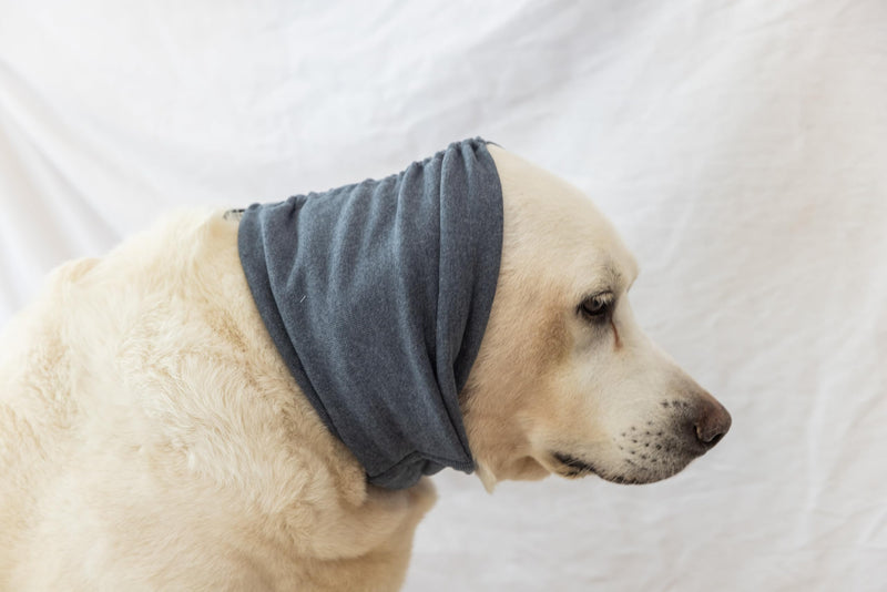 Calming Dog Ear Cover - Anti-Anxiety & Stress Relief Neck Gaiter for Surgery Recovery, Bathing, Grooming, Thunder & Fireworks Grey L Large