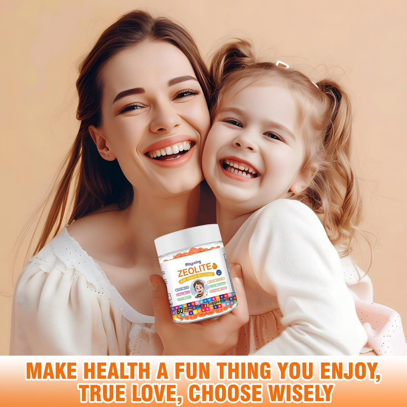 Zeolite for Kids&Adults Supports Cell Restoration,Natural Body Cleanse,Support Digestive Health,Immune System,Improves Focus,Vitamin B12, D3&C, Sugar-Free (60 Count, Orange) 60 Count (Pack of 1)