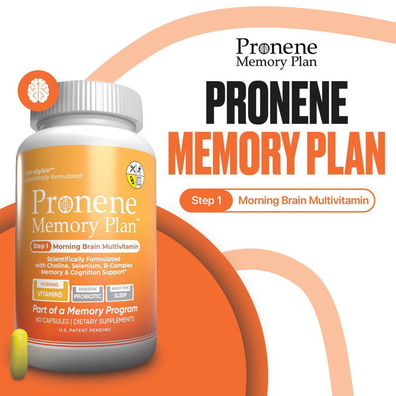 Pronene Memory Plan Morning Brain Multivitamin — Research-Informed Dosing for Adults 50+ — Choline, Resveratrol, B-Complex, D3 & Selenium — Created by a Neuroscientist (60 Capsules, FSA Eligible)