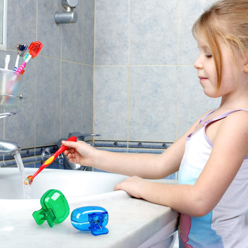 6 Pack Toothbrush Covers Portable Toothbrush Protector Coverings Clips Toothbrush Storage Head Cover Cap for Kids Bathroom Home Travel Toothbrush Case Blue, Red, Gray, Green, Clear - BeesActive Australia