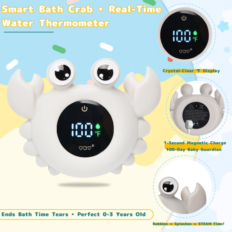 TKY Baby Bath Thermometer with Floating Toys & Room Temperature Monitor - Rechargeable Digital Thermometer with Temperature Alerts, Bath Essentials for Newborns, Infants (Advanced Grey) Advanced Grey