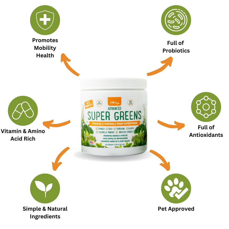 iHeartDogs Super Greens for Dogs with Broccoli Sprouts & Spirulina Powder - Seasonal Allergy & Immune Support Dog Greens Powder - Vitamins, Antioxidants & Minerals Supplement for Dogs - PawsPlanet Australia