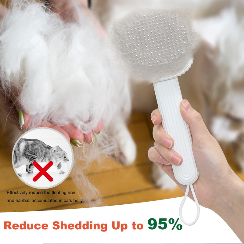 ACE2ACE cat brush, cat brush long hair and cat brush short hair, self-cleaning cat hair brush from the brush with a button, for loose fur, mats, white - BeesActive Australia