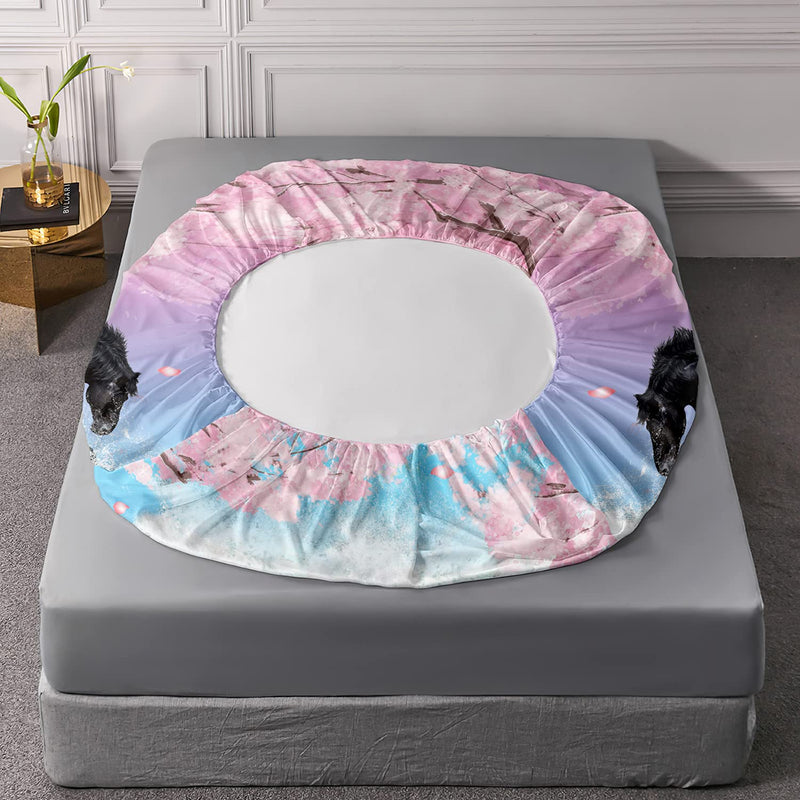 Kids Horse Sheet Set Galloping Horse Printed Fitted Sheet 3PC Cherry Blossoms Petal Bedding Set 3D Wild Animal Bed Cover for Kids Boys Girls Multi1 Twin - BeesActive Australia