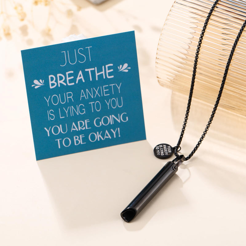 Stainless Steel Breathing Necklace,Mindful Breathlace Nnecklace,Strong Chain - Breathing Necklace for Breathwork,Anxiety Stress Relief Meditation Tools Black L - BeesActive Australia