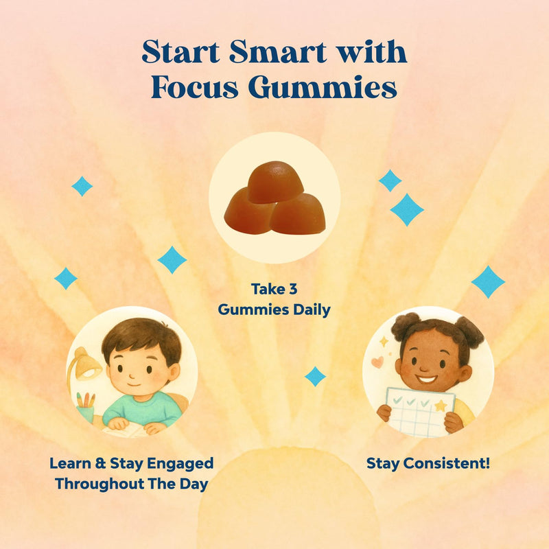 Kids Focus Gummies - Nootropics Brain Support Supplement for Kids with Green Tea Extract, B6 & B12 Vitamins for Memory and Brain Focus - Herbal Concentration Chews for Children - 90 Count 90 Count (Pack of 1)