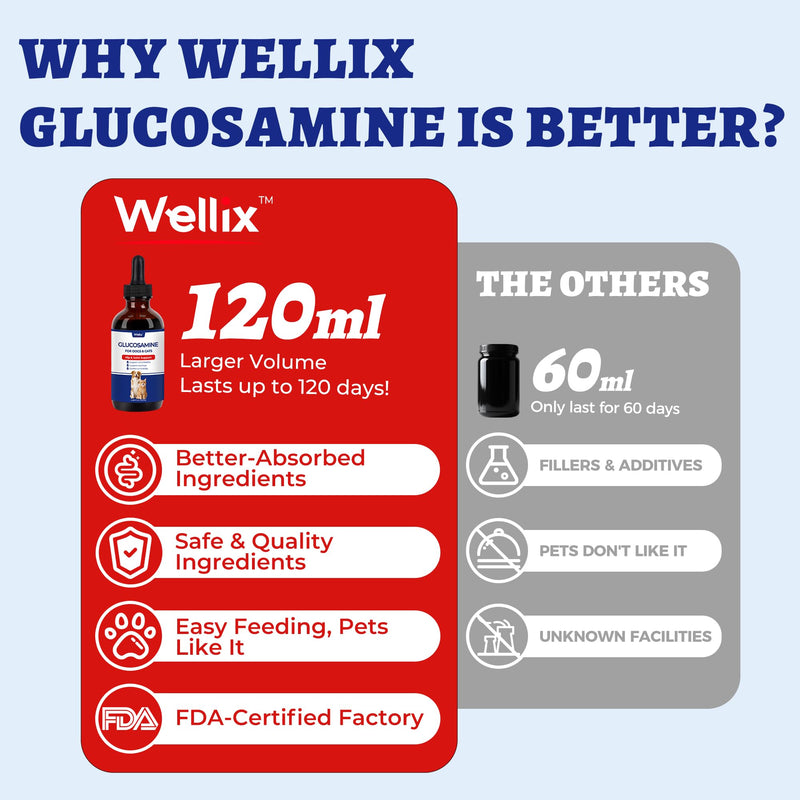 Wellix 4 oz (120 ml) Joint Supplement for Dogs & Cats, Hip & Joint Supplements with Glucosamine Chondroitin MSM, Turmeric Drops, Dogs & Cats Universal Formula, Mobility & Flexibility & Hip Support