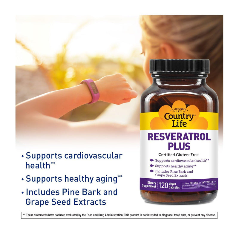 Country Life Resveratrol Plus, 100 mg Trans-Resveratrol, 120 Vegan Capsules | 100 mg trans-resveratrol with grape seed, grape skin and pine bark extracts for antioxidant support 120 Count (Pack of 1)
