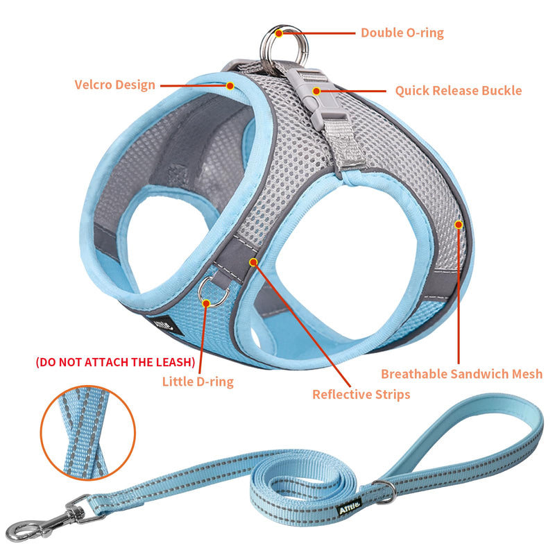 AIITLE Step in Dog Harness and Leash Set - Summer No Pull Escape Proof Vest Harnesses with Soft Mesh and Reflective Bands, Adjustable Pet Outdoor Harnesses for Small and Medium Dogs Blue M M(Chest: 16 - 18") Blue-Grey - BeesActive Australia