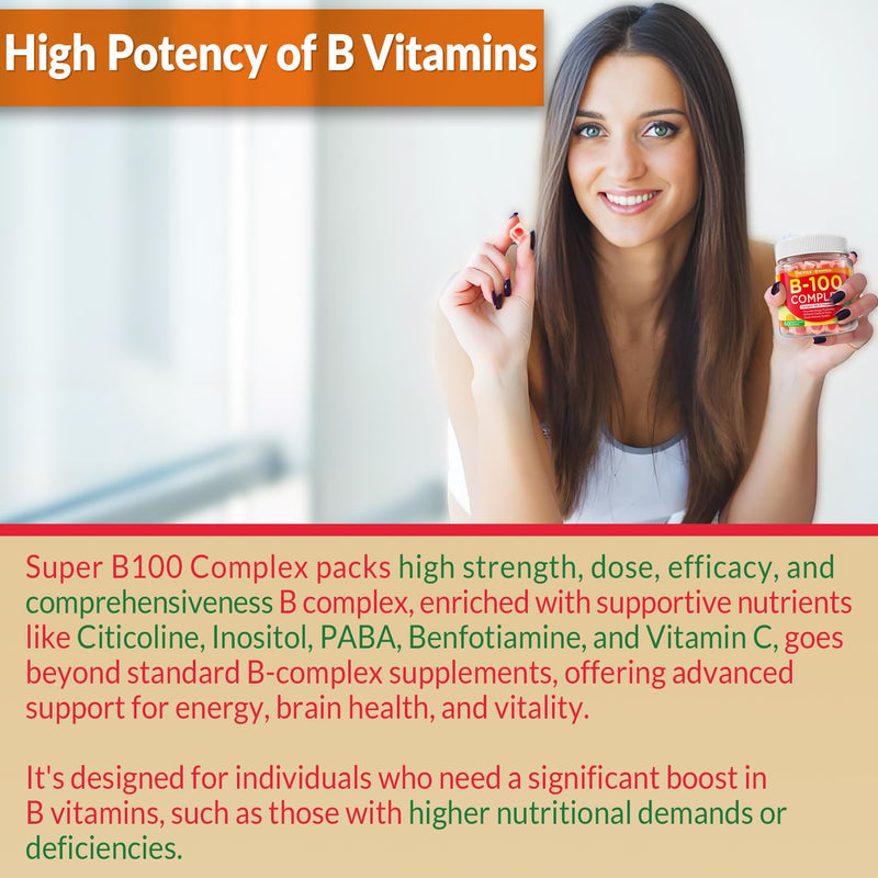 Super Vitamin B Complex Gummies for Men & Women, Full Methylated B Complex | B Vitamins, Methyl B12, Methylfolate, Vitamin C, Choline, Inositol, PABA for Energy Metabolism, Brain, 0g Sugar, Vegan,60 Cts 60 Count (Pack of 1)