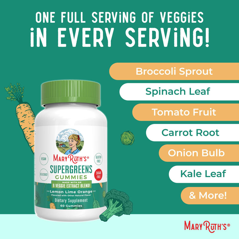 MaryRuth's Super Greens, Naturally-Occurring Quercetin, Spirulina, 60 Count | Naturally-Occurring Quercetin, Spirulina, Broccoli Root, Kale Leaf, Sugar Free, 2g Fiber, Vegan