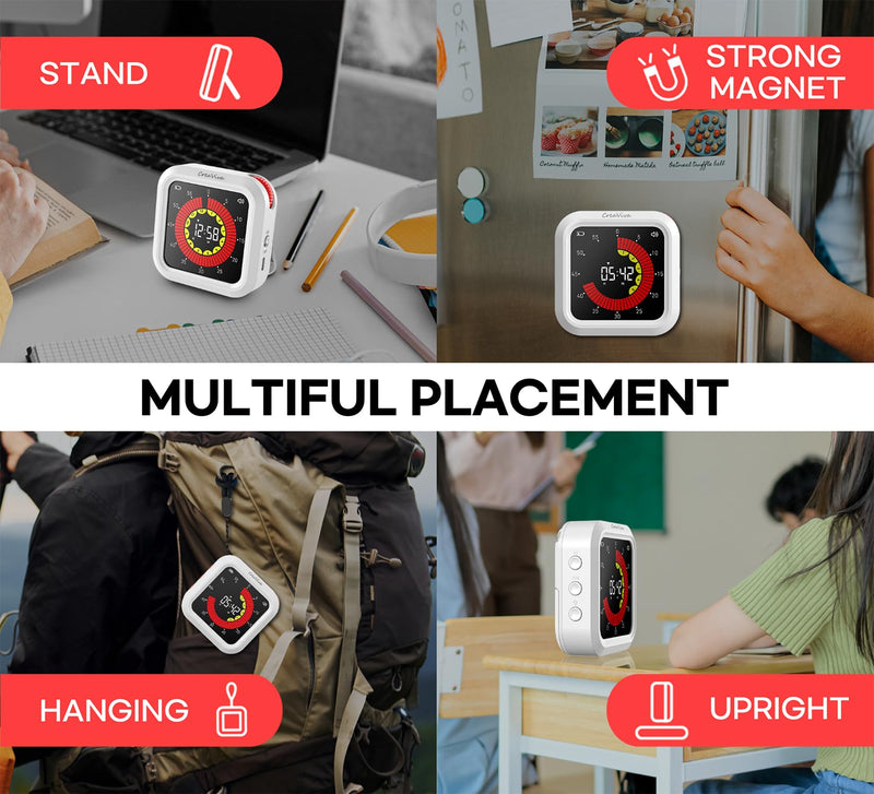 Visual Digital Timer, Large Color Display & Rechargeable, Magnetic Back & Silent Mode, 12 Hours Countdown/Up Stopwatch Timer for ADHD, Kids, Classroom, Kitchen, Work Productivity (White) Floral White