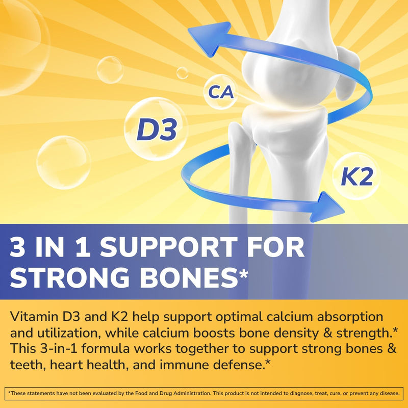 Vitalibre Vitamin D3 K2 + Calcium Supplements for Women & Men, 60 Tablets | Calcium 1200 mg with Vitamin D3 K2 5000 iu, High Absorption for Strong Bones, Teeth, Heart, Immune Health