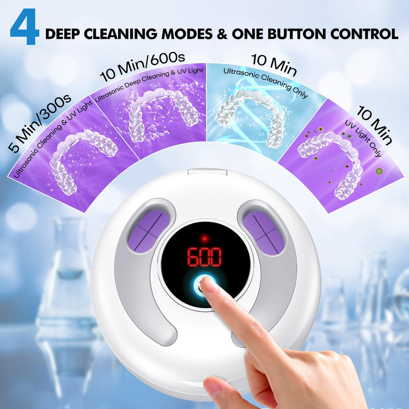 Upgraded Ultrasonic Retainer Cleaner Machine, 45kHz Ultrasonic Dentures Cleaner for Night Guards, Braces, Aligner, Toothbrush, Jewelry and More, 200ML Capacity, White A-White