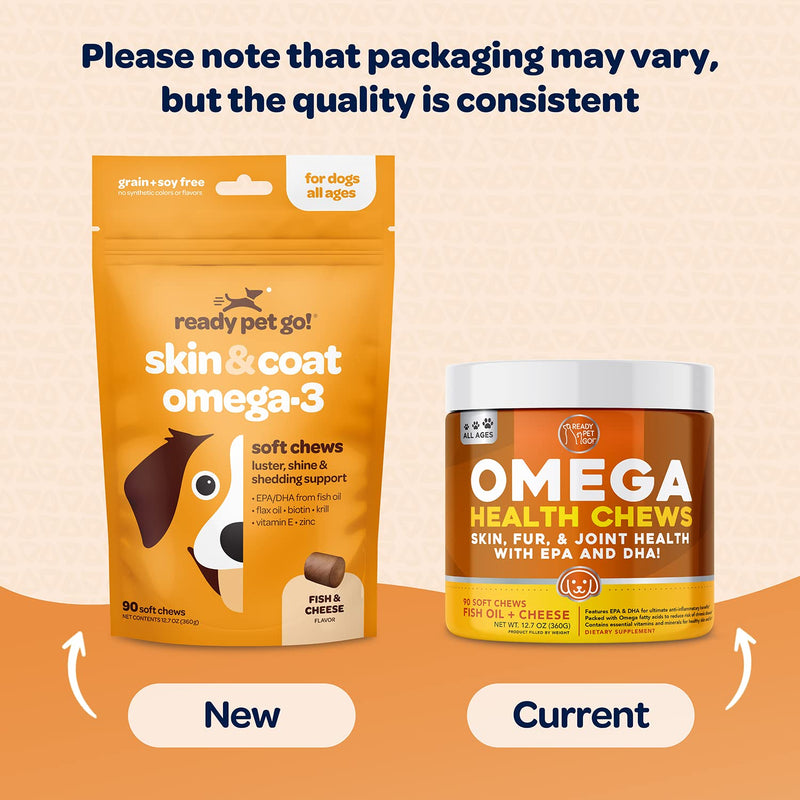 Ready Pet Go! Omega 3 + Calming Chews for Dogs | Helps with Dog Anxiety, Separation & Barking | Fish Oil for Dog Shedding, Skin Allergy, Itch Relief | 90 Chews Each