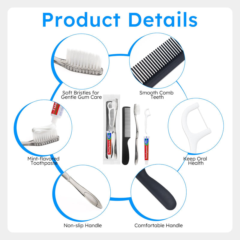 Travel Toothbrushes with Toothpaste, Disposable Toothbrushes, Hygiene Kits in Bulk with Floss Picks, Combs, Individually Packaged, Suitable for Home, Travel, and Hotels (100-PACK) 100 - BeesActive Australia