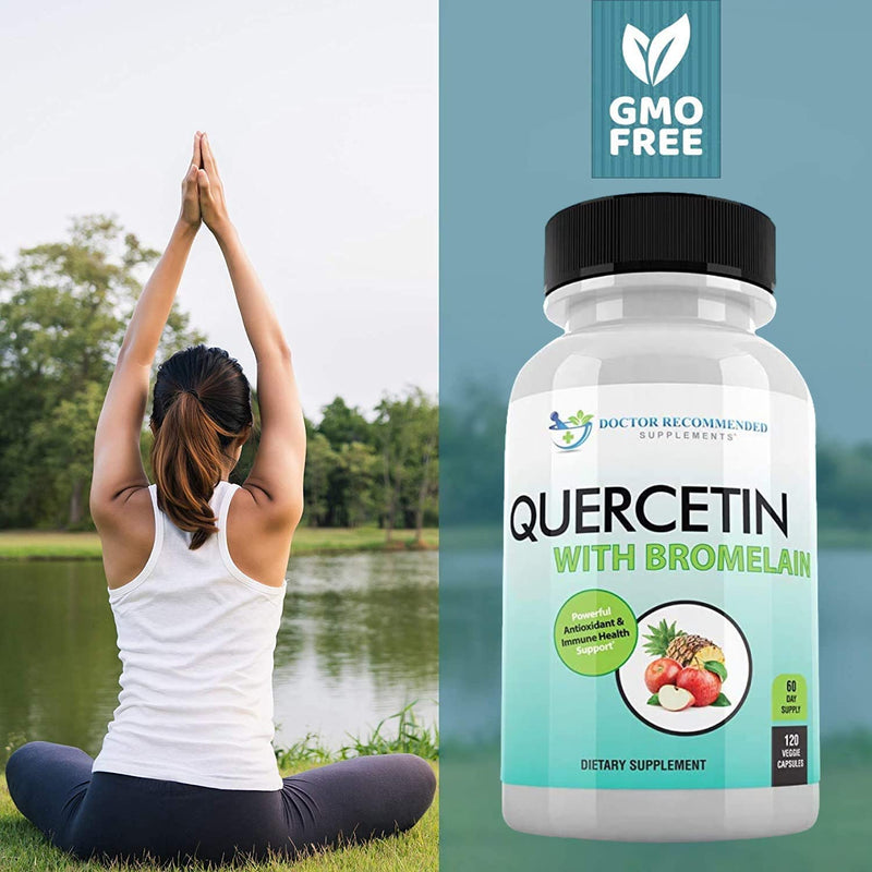 DOCTOR RECOMMENDED SUPPLEMENTS Quercetin 800mg w/Bromelain 165mg Per Serving- 120 Veggie Capsules-Full 60 Day Supply, Vitamin Supplement & Bioflavonoids, Gluten Free, Non-GMO (Pack of 2) 120 Count (Pack of 2) - BeesActive Australia