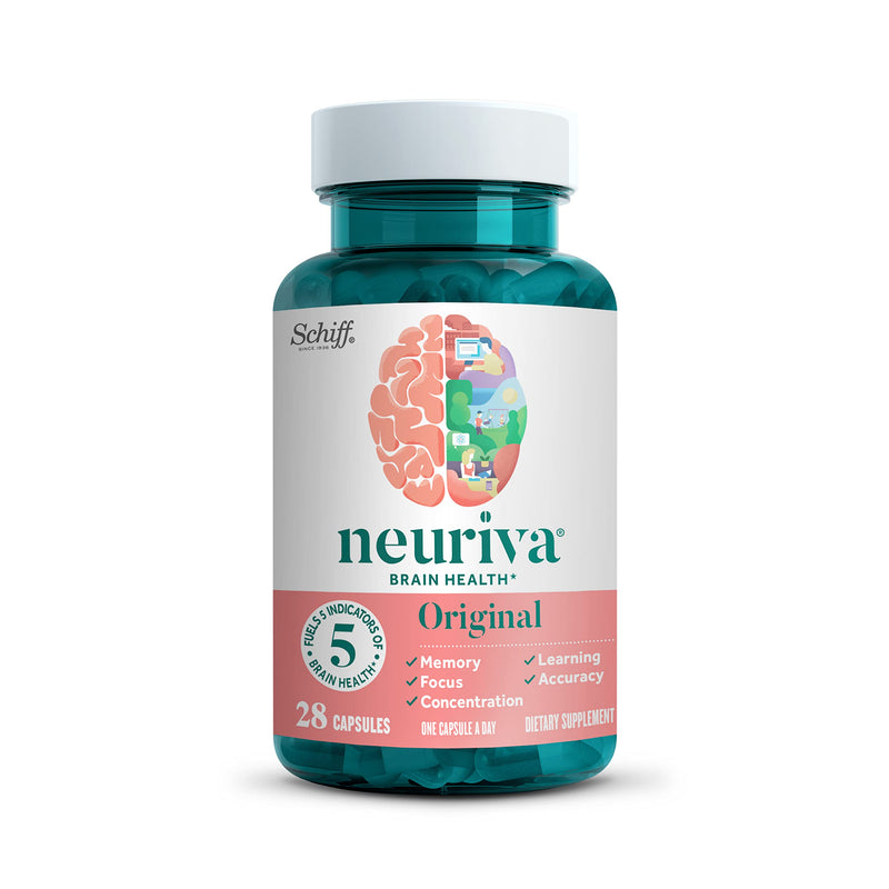 NEURIVA Original Decaffeinated Clinically Tested Nootropic Brain Supplement for Memory,Focus & Concentration,NeuroFactor & Phosphatidylserine,28ct Capsules,(Pack of 2)