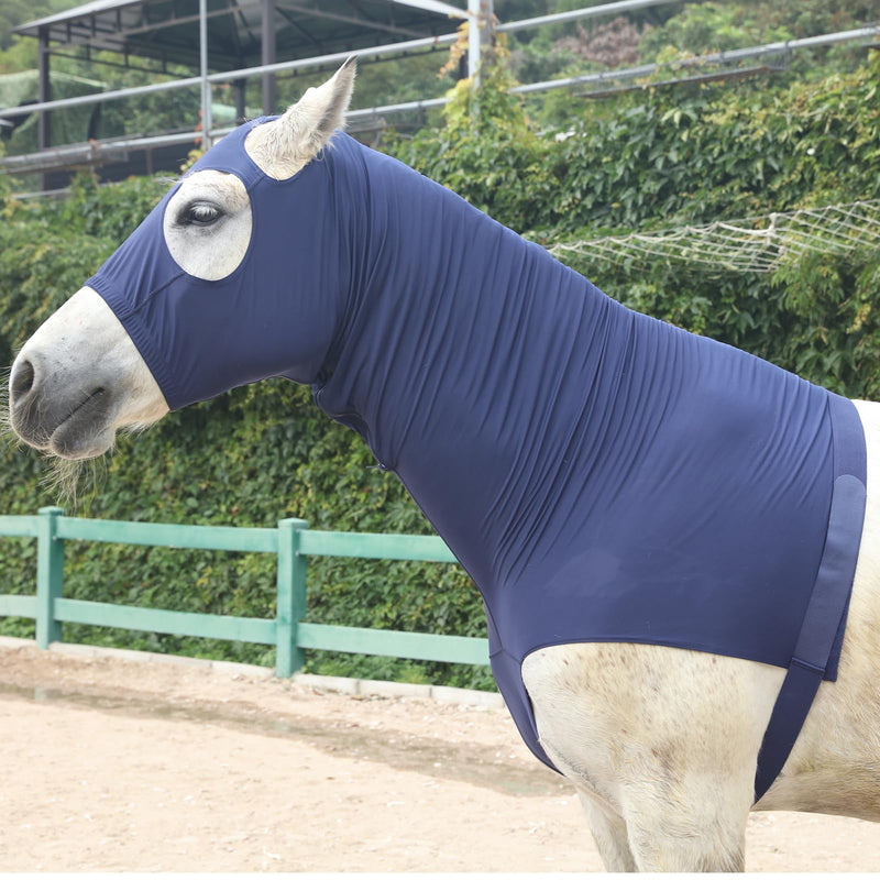 Stretch Horse Slinky Hood Mane Stay Lycra Hoods with Zipper Navy Small