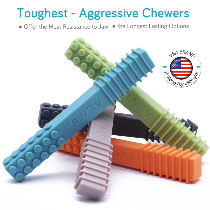 Xtra Tough Sensory Chew Stick Toys (5 Pack) - Designed for ADHD, Autism, SPD, Oral Motor Stimulation, Special Needs - Extra Tough Sensory Oral Motor Chew Tool (Toughest - Aggressive Chewer) Toughest - Aggressive Chewer
