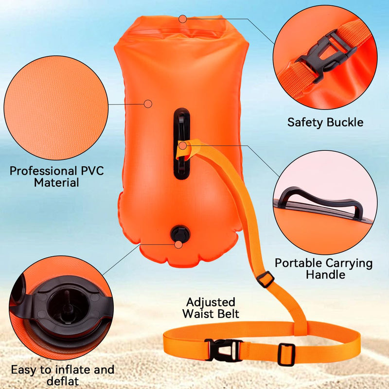 Swim Buoy for Open Water - Swim Safety Float Waterproof Dry Bag Swim Bubble for Swimmers and Triathletes, Swimming Buoy for Safer Swim Training, Snorkeling, Kayaking Orange