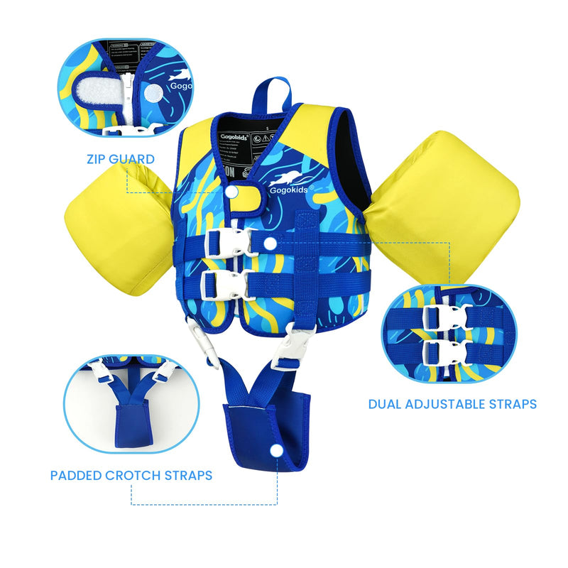 Gogokids Toddler Swim Vest for Kids 33-66 Pounds, Toddler Floaties Water Wing Arm Float, Swim Jacket with Adjustable Safety Strap for 2 3 4 5 6 Years Old Girls and Boys in Pool/Puddle Red Fit 2-3 Years, 33-42 Pounds