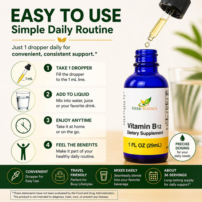 Liquid Vitamin B12 – Cold-Pressed, High Absorption, Vegan, Alcohol-Free, Sublingual B12 Drops, Cyanocobalamin, No Artificial Flavors, Blue Cobalt Glass Bottle for Maximum Freshness - 1 oz | Made with Only 3 Premium Ingredients, Vegan and Non-GMO, in an...