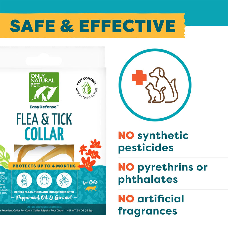 Only Natural Pet EasyDefense Flea & Tick Cat Collar - Feline Flea Collars Biting Insect Control - Pet Care That Protects up to 4 Months - for Cats (Single) Single - BeesActive Australia