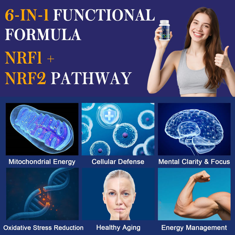 NRF1 & NRF2 Supplement 1500mg | Dual Pathway Antioxidant Formula with CoQ10, Curcumin, Trans-Resveratrol & Ashwagandha | Cellular Energy & Wellness Aging | 60 Capsules 60 Count (Pack of 1)